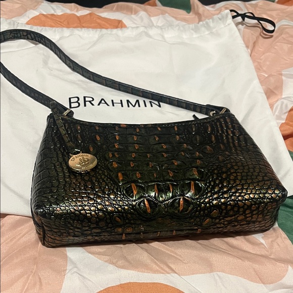 Brahmin Green and Orange Croc-Embossed Shoulder Bag - Picture 1 of 8
